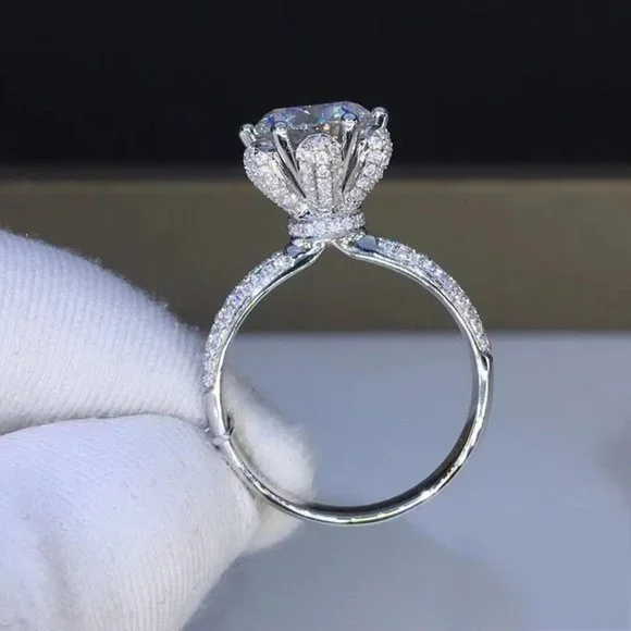 Certified 5ct. t.w. Moissanite Diamond Flower Wedding Engagement Ring NEW - Picture 2 of 13